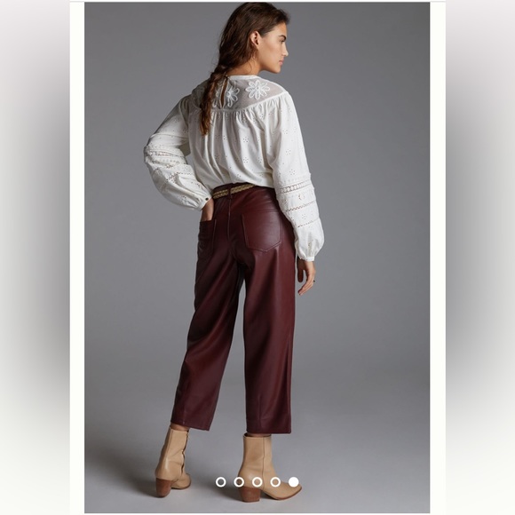 Pilcro The Breaker Cropped Faux Leather Pleated Pants Brown Size M - Picture 2 of 16